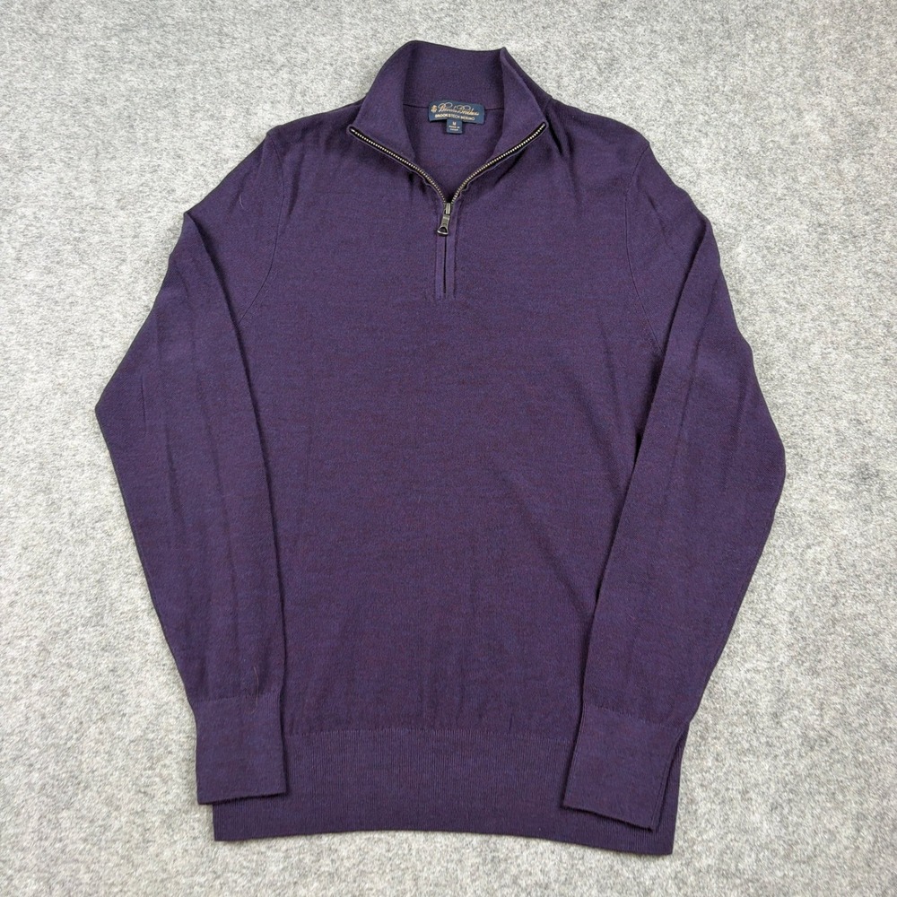 Brooks Brothers Sweater Mens M Purple Brookstech Merino Wool Quarter Zip Golf - Picture 2 of 10